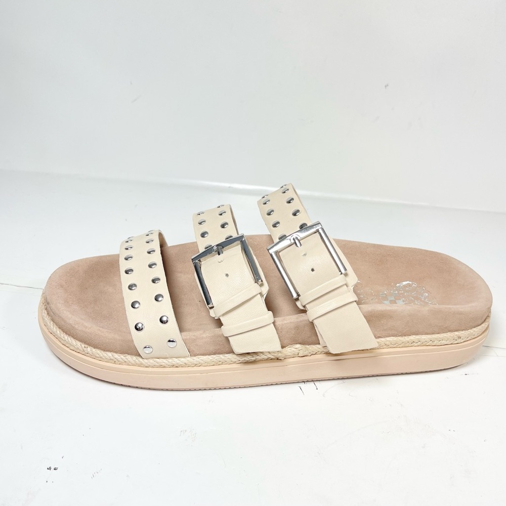 Vince Camuto Ciandra Sandals Slides Size 9M Sago Leather Studded Buckle